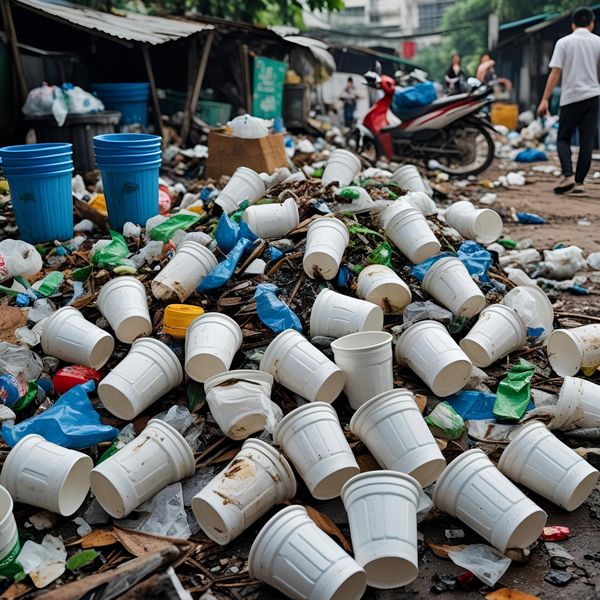 cốc nhựa khó phân hủy gây ô nhiễm môi trường Hà Nội