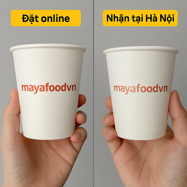 So sánh mẫu cốc giấy đặt online và sản phẩm nhận tại Hà Nội không giống nhau