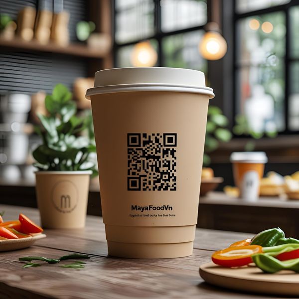 cốc giấy in thương hiệu và mã QR giúp định vị hình ảnh chuyên nghiệp cho quán cà phê
