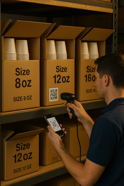 Kệ kho lưu trữ ly giấy nhiều kích cỡ cho chuỗi F&B tại TP.HCM