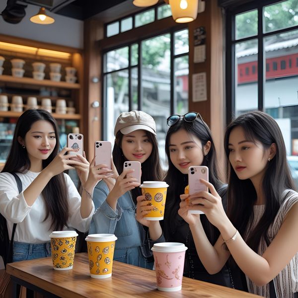 Cốc giấy in hoa văn đẹp mắt từ Mayafoodvn được khách hàng yêu thích chụp ảnh.