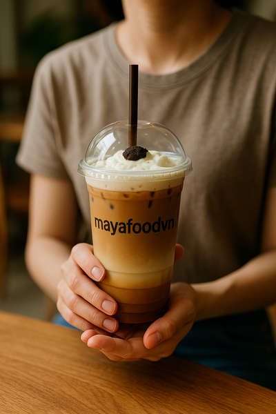 cốc nhựa nắp cầu hà nội với topping kem cheese