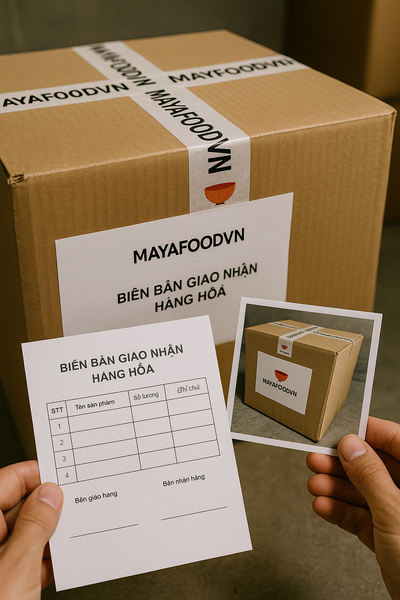 Biên bản và hình ảnh kiểm tra kiện cốc giấy trước khi giao tại MAYAFOODVN