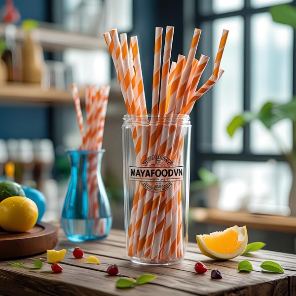 ống hút giấy bọc màng in logo thân thiện môi trường