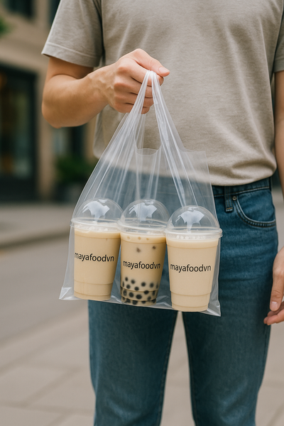 bao bì đóng kèm cốc nhựa bảo vệ đồ uống khi vận chuyển