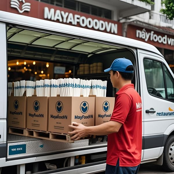 giao hàng ống hút in logo Mayafoodvn nhanh chóng tại Hà Nội