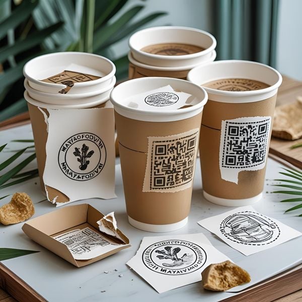 các loại tem chống giả dùng trên cốc giấy bao gồm tem QR và tem vỡ in bởi MayaFoodVN