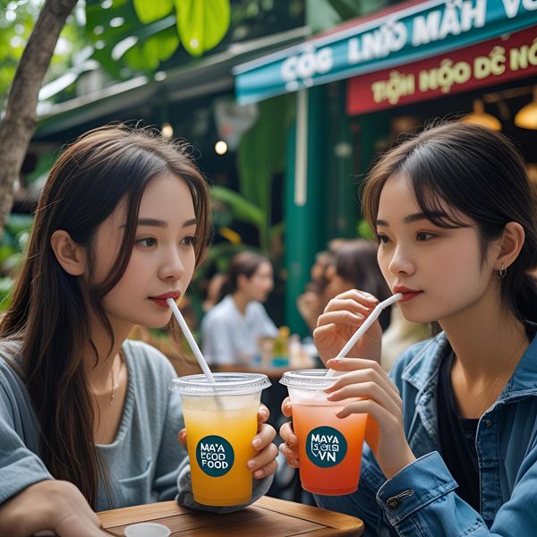 khách hàng check-in cùng ống hút giấy tại quán cà phê miền Bắc