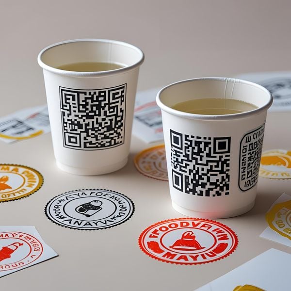 khách hàng quét mã QR tem chống giả trên cốc giấy in tại MayaFoodVN Hà Nội