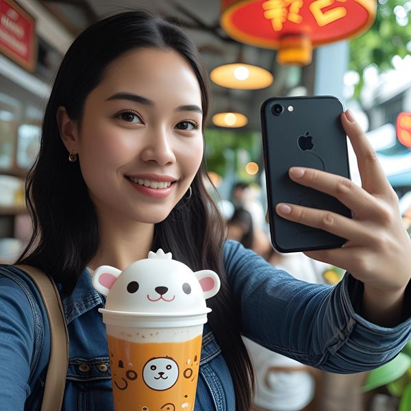 trải nghiệm uống trà sữa cùng cốc nhựa hình thú tại quán Hà Nội