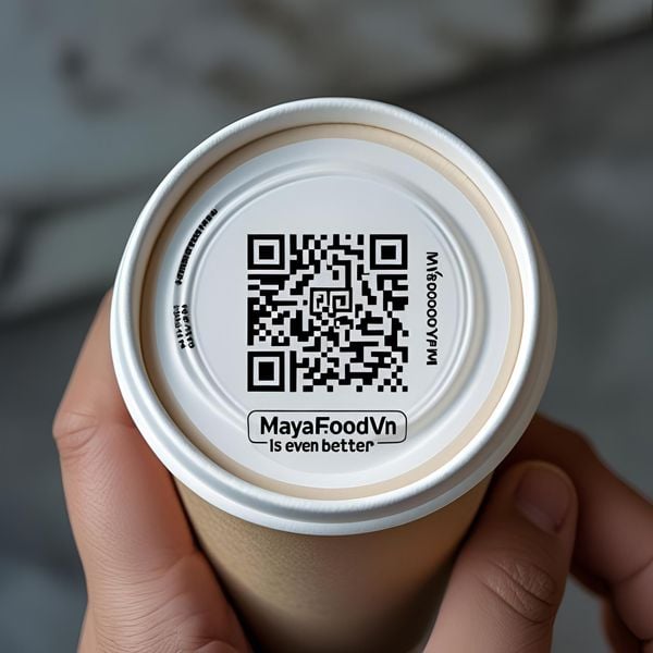 cốc giấy miền Bắc in mã QR ở đáy cốc tinh tế