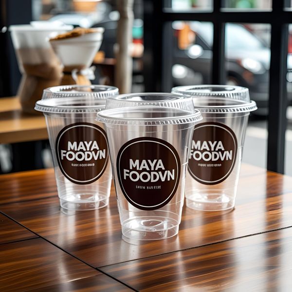 cốc nhựa in logo Mayafoodvn số lượng lớn cho quán cà phê