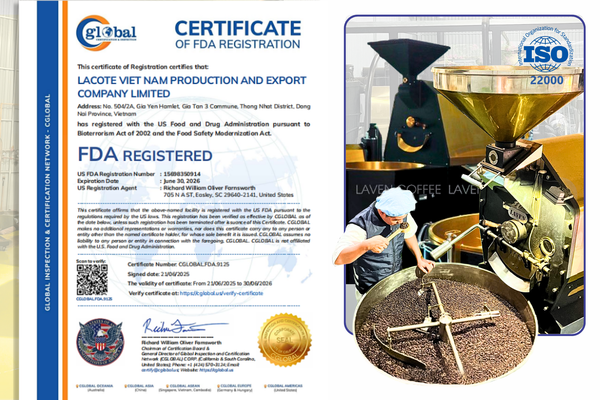 Laven Nhà Máy Rang Cà Phê Có Chứng Chỉ ISO 22000 & FDA Hoa Kỳ