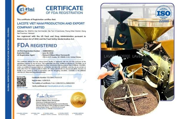 laven-nha-may-rang-ca-phe-co-chung-chi-iso-22000-fda-hoa-ky