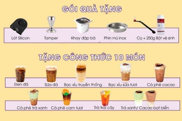 Tặng công thức 10 món cùng bộ quà tặng hấp dẫn khi mua máy pha tại đây