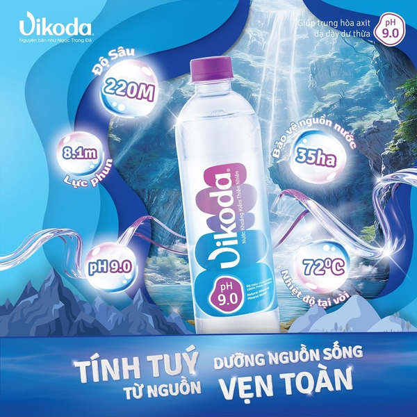 Nước khoáng kiềm thiên nhiên Vikoda chứa nhiều khoáng chất.