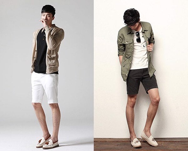 Áo sơ mi kết hợp cùng quần short nam và giày sneaker 