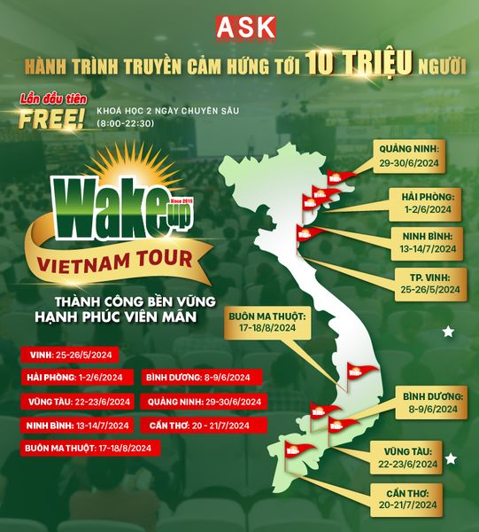 KHÓA HỌC WAKE UP VIET NAM TOUR 2024 – Thành công bền vững - Hạnh phúc viên mãn - Hành trình truyền cảm hứng tới 10 triệu người
