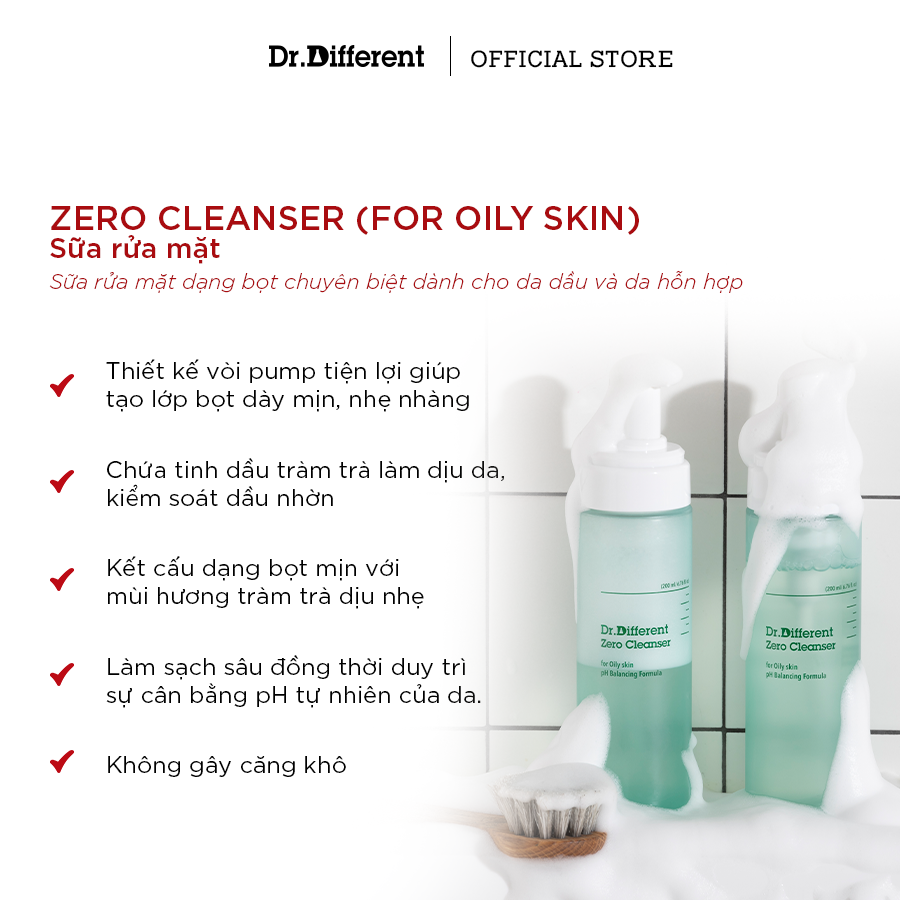Sữa rửa mặt Dr Different dạng bọt cho da dầu, da hỗn hợp. Sản phẩm giúp làm dịu da, hỗ trợ kiểm soát dầu nhờ, cân bằng độ pH và duy trì độ ẩm tự nhiên của da.