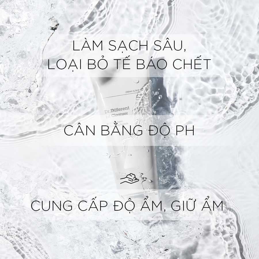 Gel rửa mặt Dr Different là bước làm sạch đầu tiên trong chu trình chăm sóc da, giúp loại bỏ bụi bẩn và lớp trang điểm một cách nhẹ nhàng mà vẫn giữ nguyên độ pH tự nhiên của làn da.