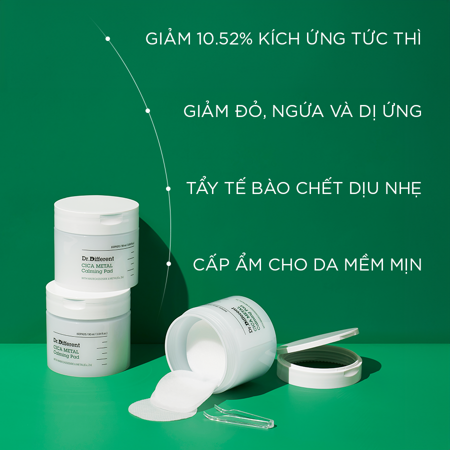 Toner Pad Dr Different giúp chăm sóc làn da nhạy cảm bị kích ứng từ cả yếu tố bên trong lẫn bên ngoài, hỗ trợ làm dịu và củng cố sức mạnh tự nhiên của làn da.
