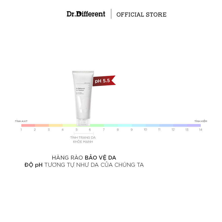 Gel rửa mặt Dr Different là bước làm sạch đầu tiên trong chu trình chăm sóc da, giúp loại bỏ bụi bẩn và lớp trang điểm một cách nhẹ nhàng mà vẫn giữ nguyên độ pH tự nhiên của làn da.
