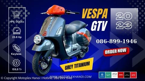 Cận cảnh Vespa GTV Xám Grey Titanio tại Đại lý Motoplex Hanoi