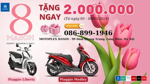 Tặng Ngay 2.000.000 VNĐ khi mua xe Piaggio nhân ngày Quốc Tế Phụ Nữ 8/3