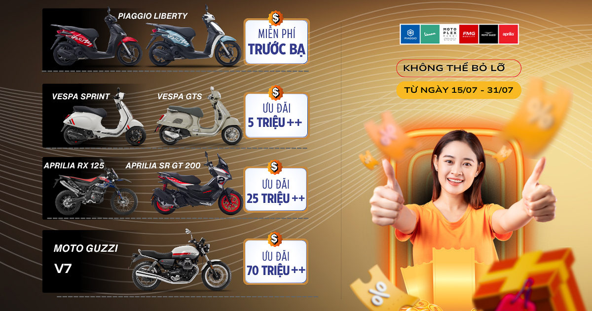 Khuyến Mại khi mua Vespa và Piaggio, Aprilia, Moto Guzzi trong tháng 07-2025