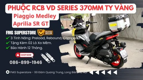 Cận Cảnh Phuộc Sau/Giảm Sóc Sau RCB VD Series 370mm Ty Vàng lắp trên Aprilia SR GT 200