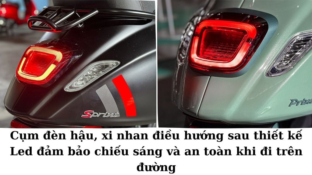 Cụm đèn hậu Vespa Sprint 2025 và Primavera 2025 thiết kế Led hiện đại, tăng tính thẩm mỹ và an toàn