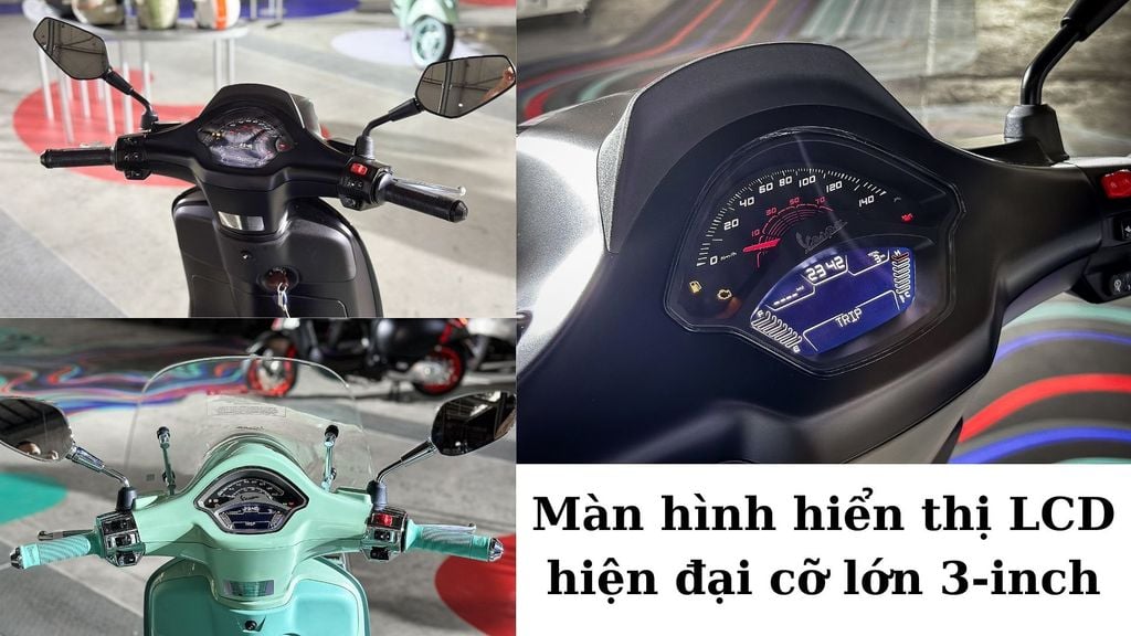 Bảng đồng hồ kỹ thuật số LED 3-inch hiện đại cỡ lớn trên Vespa Sprint 2025 và Vespa Primavera