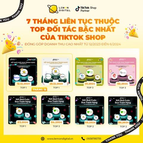 LEMON DIGITAL: THÀNH CÔNG GIỮ VỮNG CHUỖI 7 THÁNG “TOP ĐỐI TÁC CỦA TIKTOKSHOP"