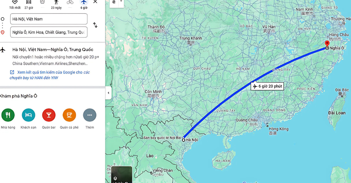 Việt Nam cách Nghĩa Ô (Yiwu, Trung Quốc) khoảng 2.000 km tính theo đường bộ từ Hà Nội đến Yiwu.