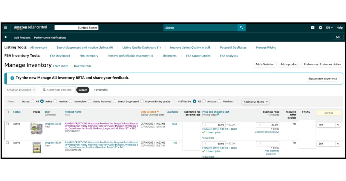 Chọn sản phẩm bạn muốn chuyển đổi sang FBA trong mục 