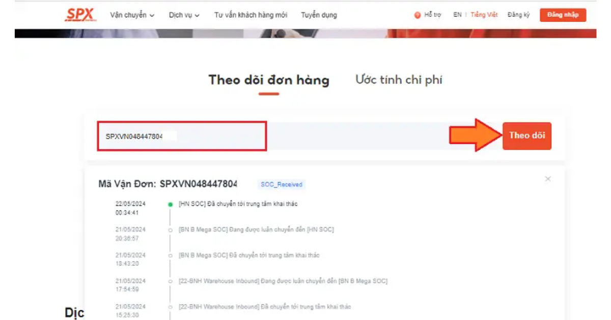 Tra cứu qua website Shopee