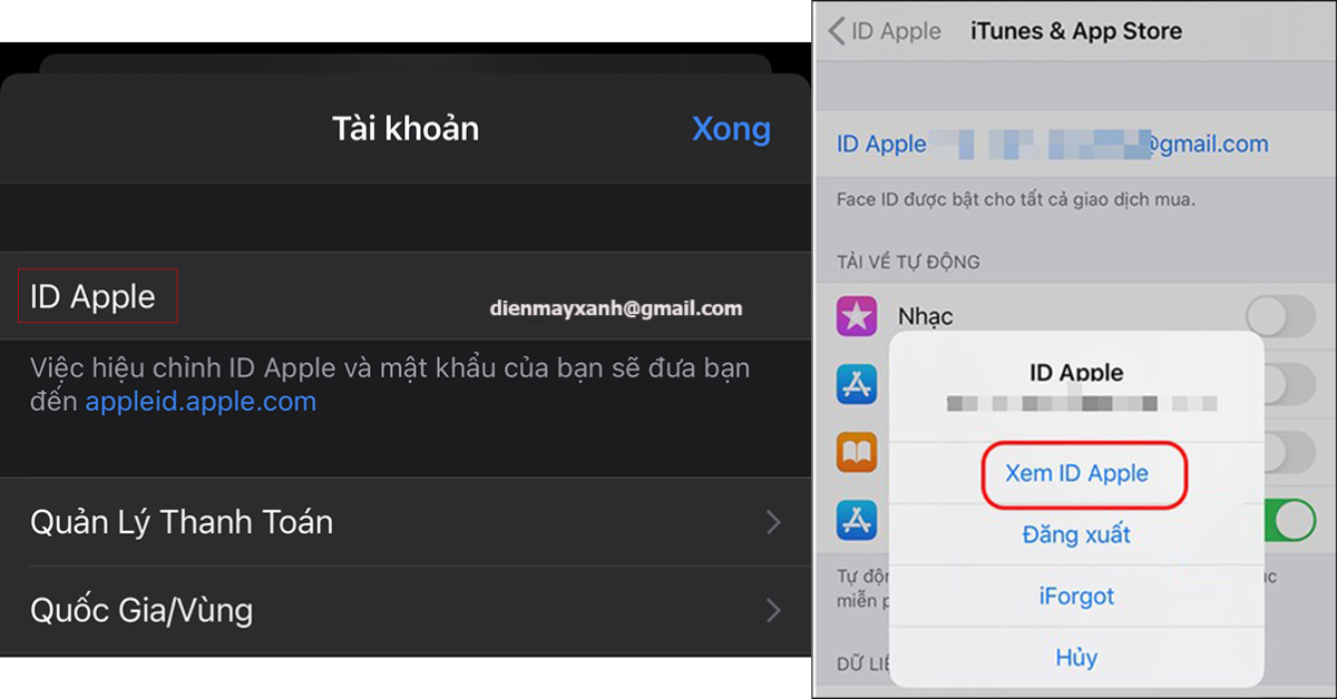 Bước 2: Chọn mục Phương tiện và mục mua > Bấm xem tài khoản