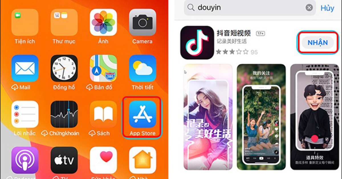 Bước 6: Sau khi chuyển vùng thành công, mở lại App Store > tìm kiếm với từ khóa “Douyin”, và nhấn tải ứng dụng như thông thường.