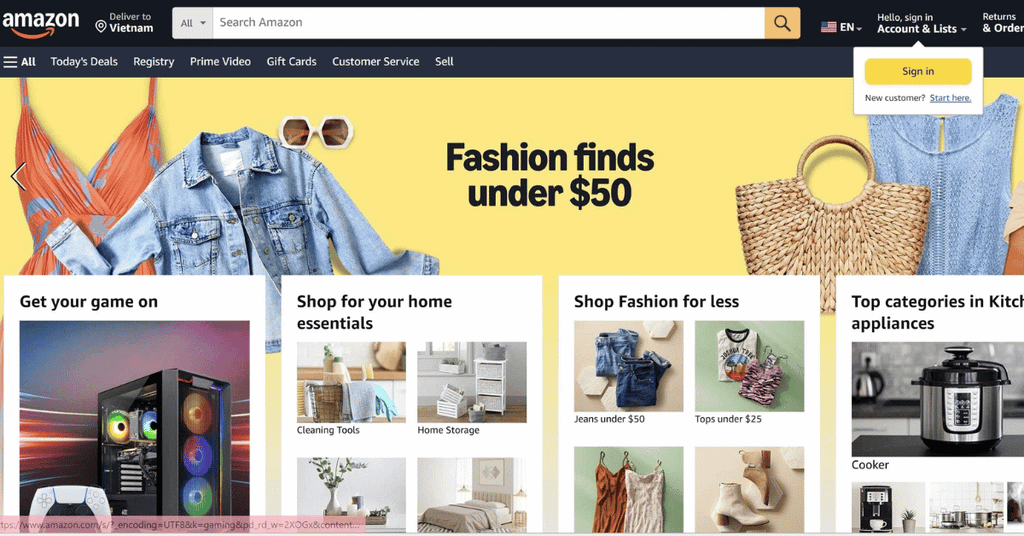 Cách tìm hàng trên Amazon