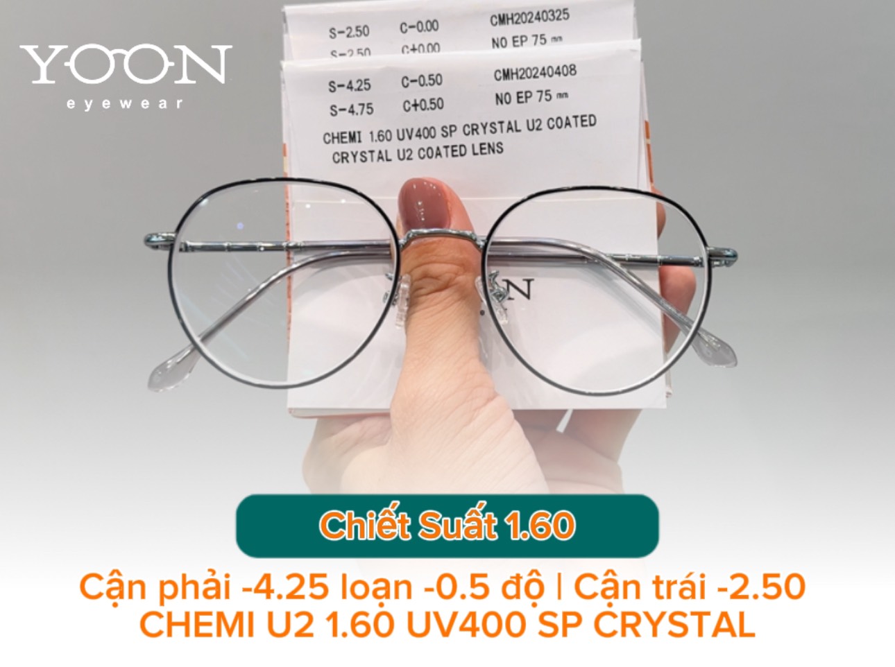 Review Tròng Kính Chemi U2 1.60 - Lắp Vào Gọng Kim Loại