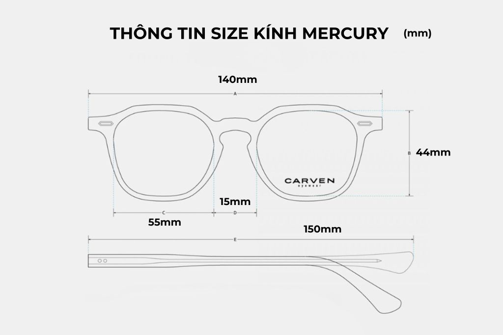 Thông tin size kính Carven Mercury c124
