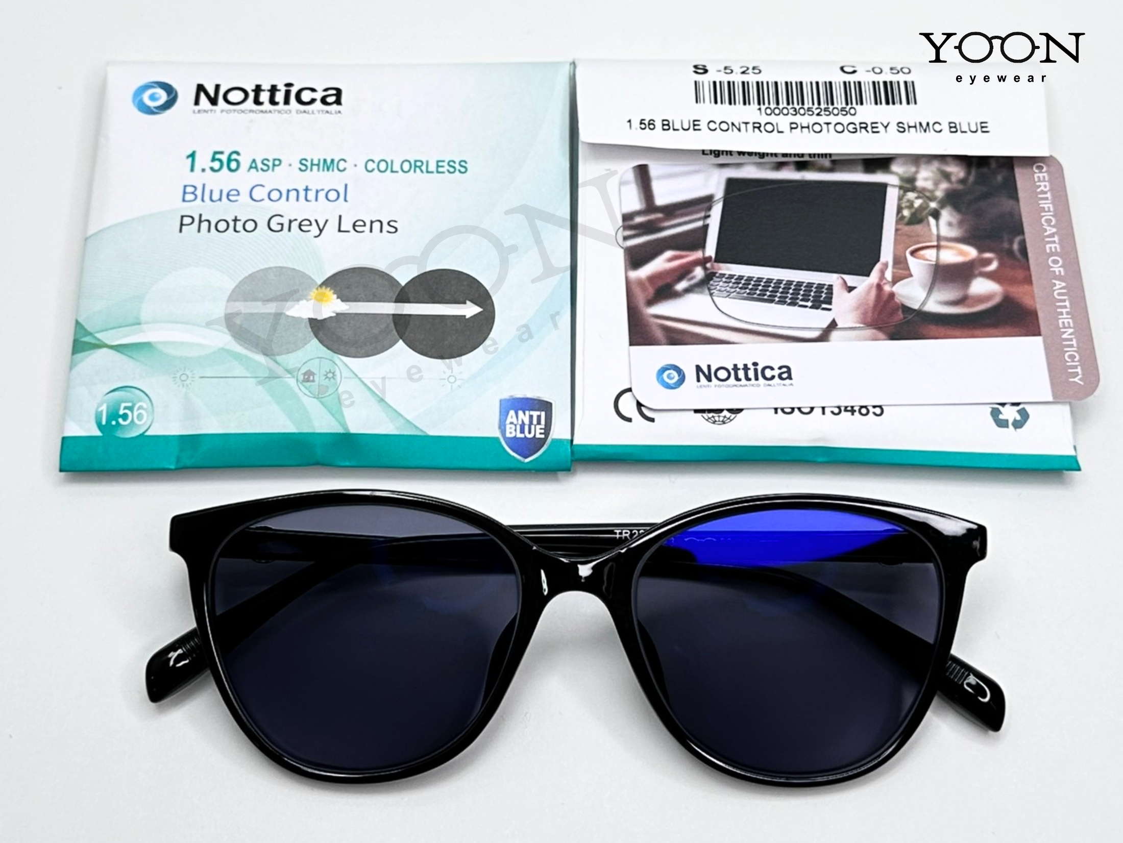 Tròng Đổi Màu NOTTICA N5 BLUE CONTROL PHOTO 1.56 Grey