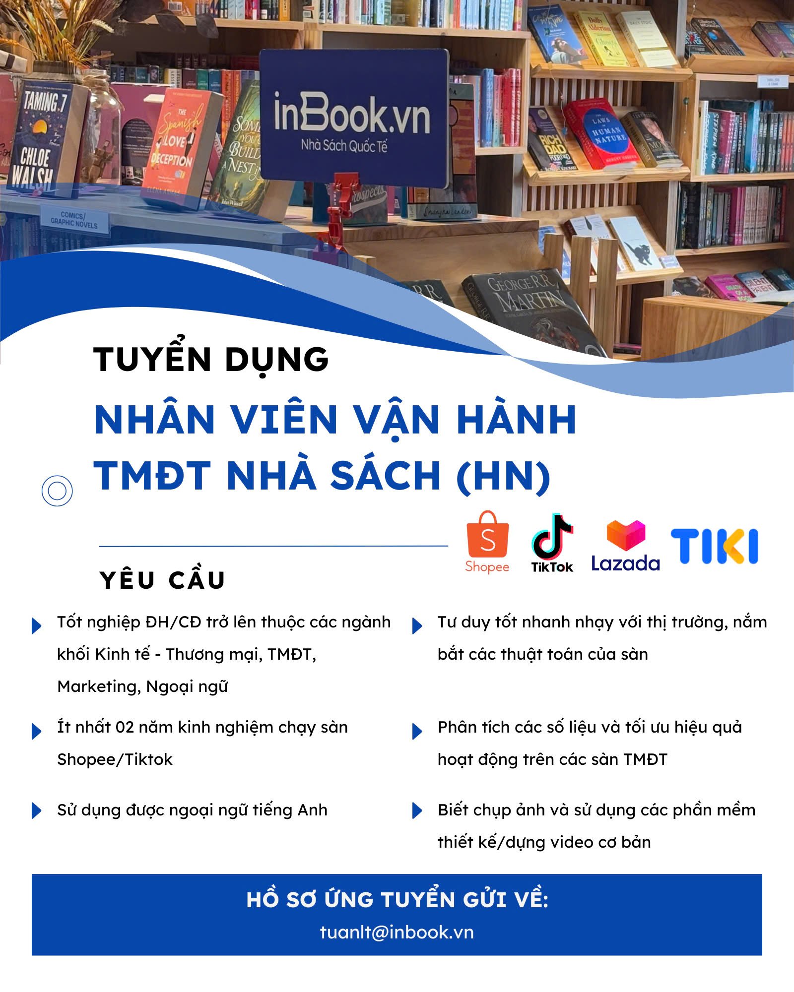 Tuyển dụng Nhân viên vận hành Thương Mại Điện Tử Nhà sách Inbook (Hà Nội)