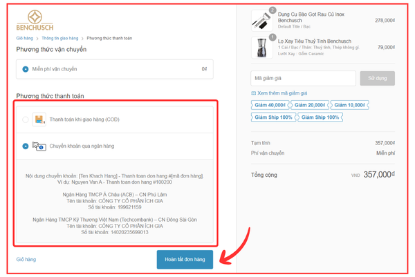Chọn phương thức thanh toán