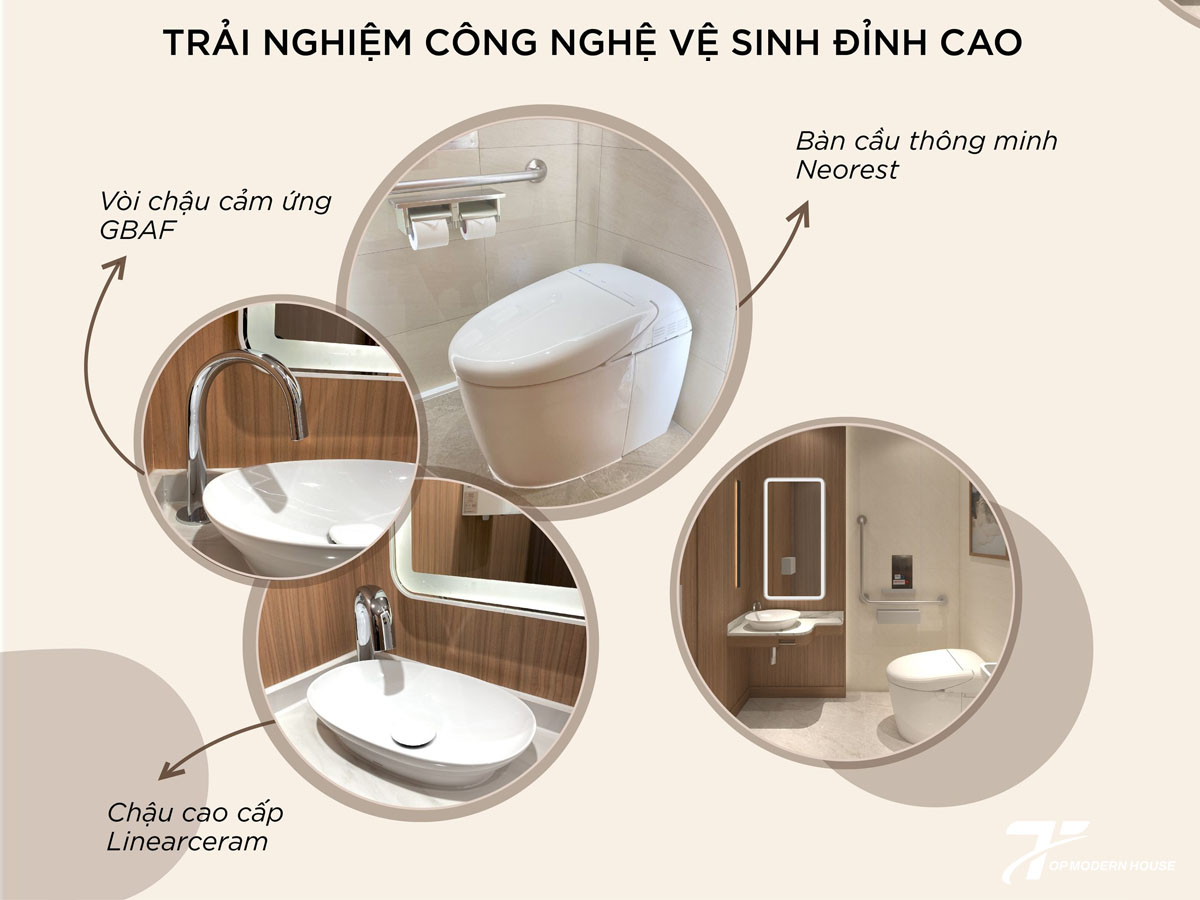 Trọn bộ thiết bị vệ sinh TOTO bao gồm bồn cầu, chậu rửa, vòi chậu, sen tắm, phụ kiện phòng tắm và gương soi đồng bộ, mang đến không gian tiện nghi và sang trọng.