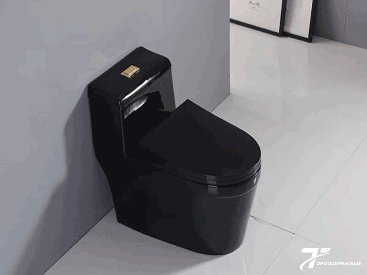 Bồn cầu màu đen 1 khối sở hữu thiết kế liền mạch hiện đại, dễ vệ sinh và tạo điểm nhấn ấn tượng cho phòng tắm.