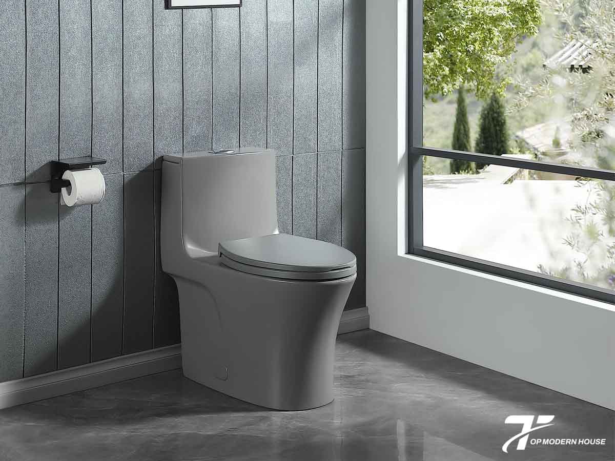 Bồn cầu 1 khối màu xám hiện đại và thu hút