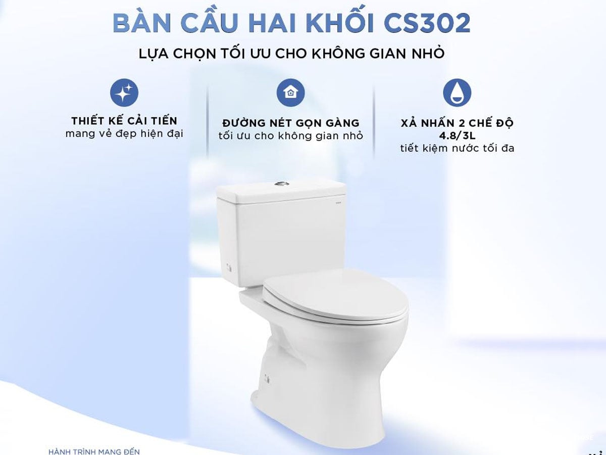 Bồn cầu TOTO 2 khối CS302DT3 nổi bật với thiết kế hiện đại, hệ thống xả Siphon mạnh mẽ và nắp đóng êm TC385VS, phù hợp cho nhiều không gian phòng tắm.