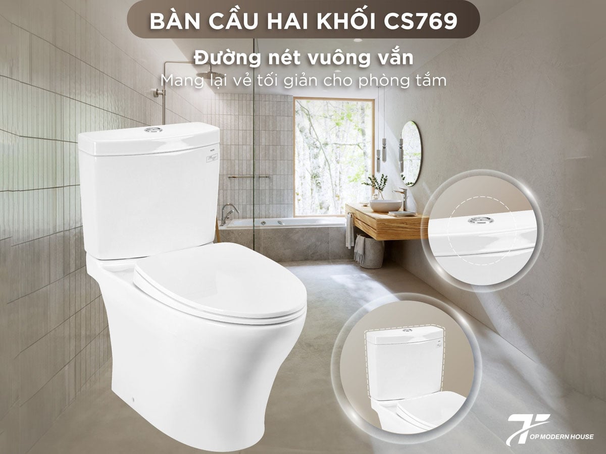 Bồn cầu TOTO 2 khối CS769DRT3 thiết kế hiện đại, xả Tornado mạnh mẽ, tiết kiệm nước và dễ vệ sinh.