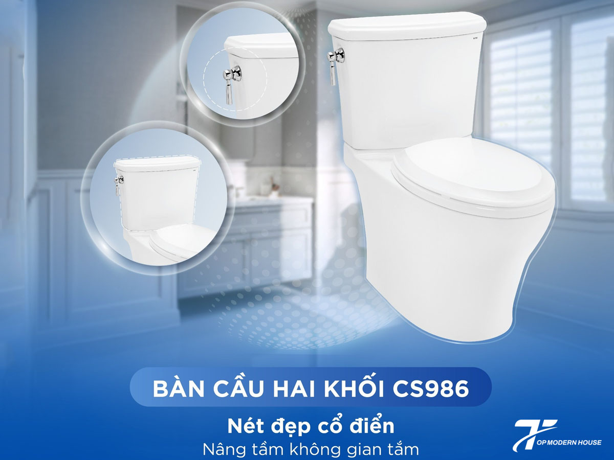 Bồn cầu TOTO 2 khối CS986GT2 với nắp TC393VS mang thiết kế cổ điển, thân kín, tích hợp công nghệ xả Tornado mạnh mẽ và lớp men sứ CeFiONtect chống bám bẩn, phù hợp cho không gian phòng tắm sang trọng.